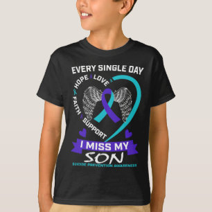 T-shirt Coeur Turquoise pourpre Je Manque Mon Fils Suicide