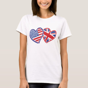 T-shirt Coeurs amoureux des États-Unis et du Royaume-Uni