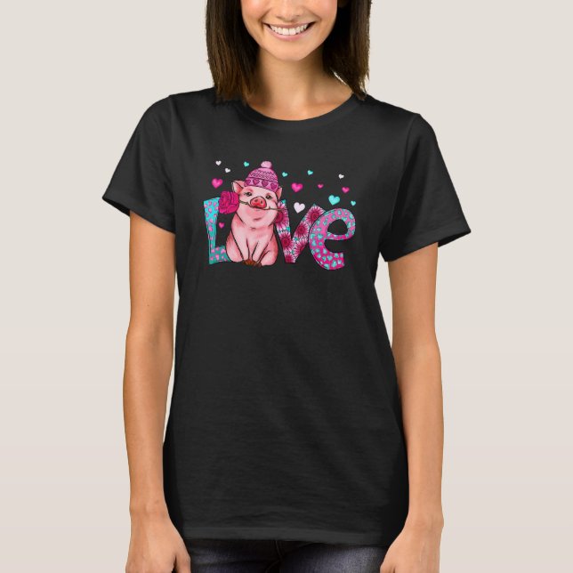 T-shirt Coeurs d'amour de porc Saint Valentin Ferme d'élev (Devant)