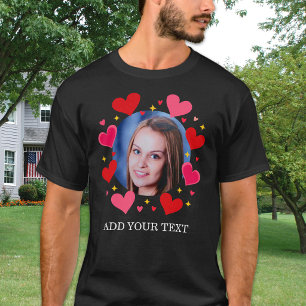 T-shirt Cœurs d'amour rouges avec texte photo personnalisé