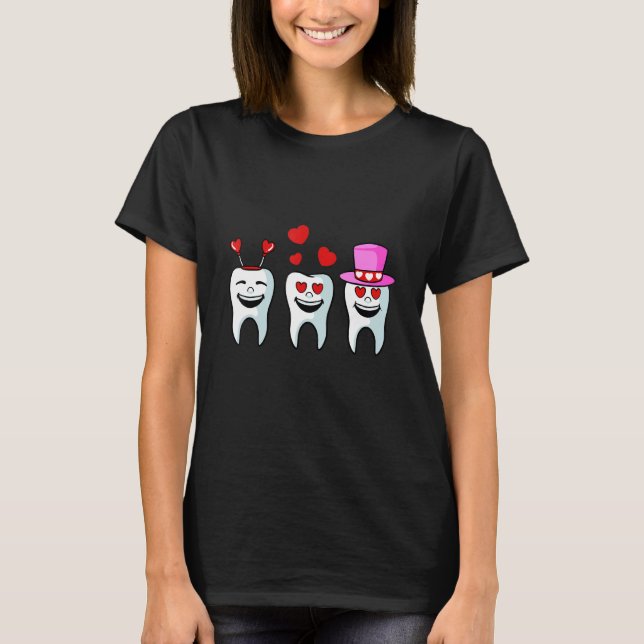 T-shirt Coeurs des dents Valentines Jour mignonne Dentiste (Devant)