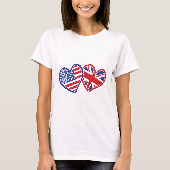 T-shirt Coeurs du drapeau américain et britannique (Devant)