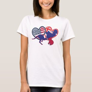 T-shirt Coeurs du drapeau australien et américain