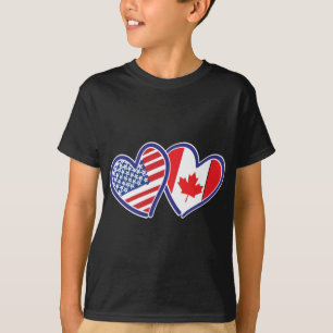 T-shirt Coeurs du drapeau canadien et américain