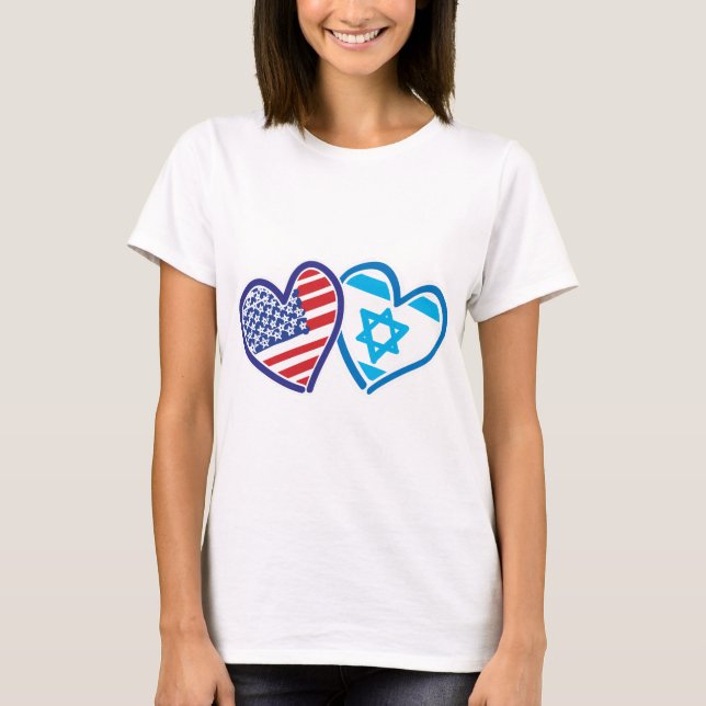 T-shirt Coeurs du drapeau des USA et ISRAËL (Devant)