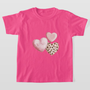 T-shirt Coeurs Empreintes de léopard XOXO Rose