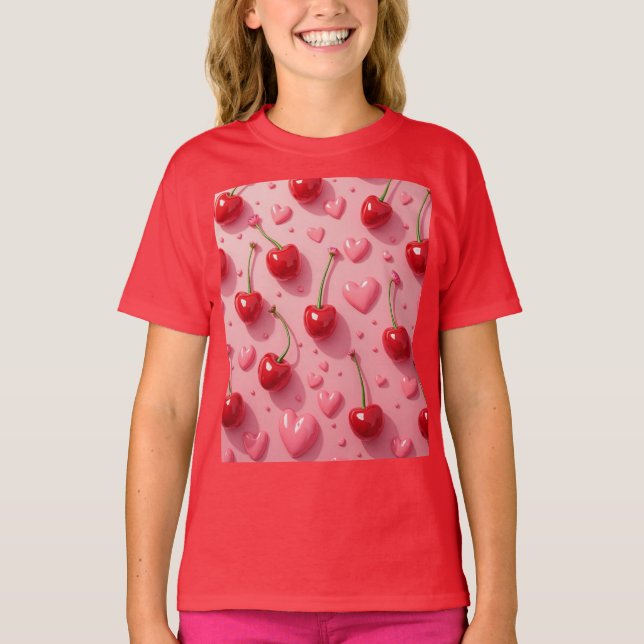 T-shirt Coeurs et cerises valentines (Devant)