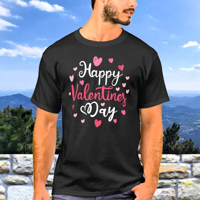 T-shirt Coeurs texte de script Heureuse Sainte-Valentin (Créateur téléchargé)
