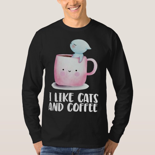 T-shirt Coffee and cats  Cat mug  Chilling cat (Devant)