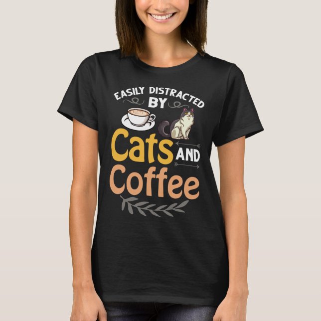 T-shirt Coffee Cat Shop Machine Kitten Mug Beans (Devant)