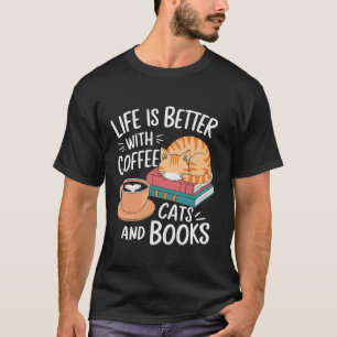 T-shirt Coffee Cats Livres Lover Design amusant Livre Lect