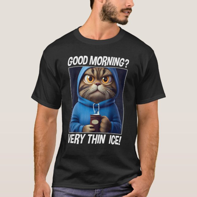 T-shirt Coffee Morning Grumpy Employee Saying  Cat (Devant)