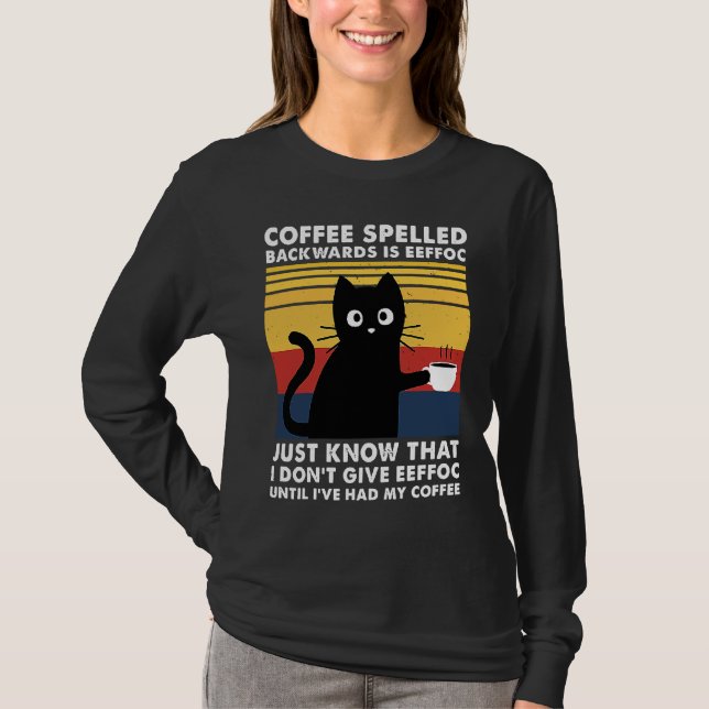 T-shirt Coffee Spelled Backwards is Eeffoc Funny Black Cat (Devant)