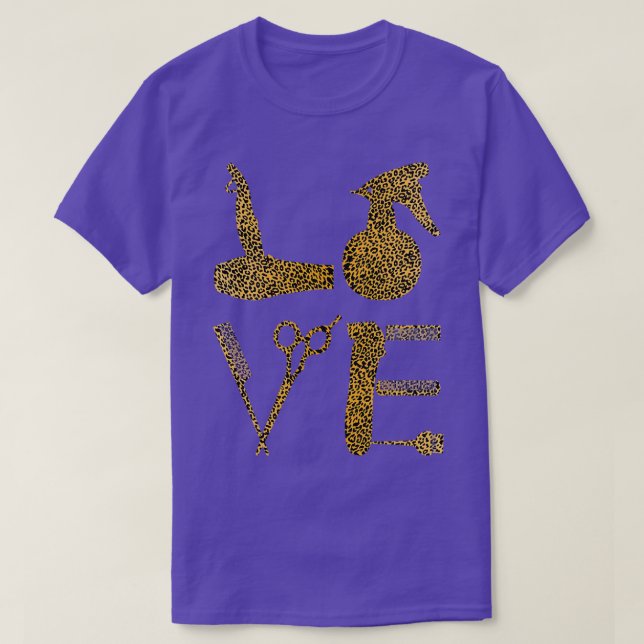 T-shirt Coiffeur Amour drôle Leopard Sèche-cheveux ciseaux (Design devant)