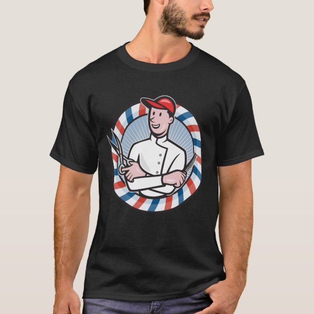 T-shirt Coiffeur avec les ciseaux et la bande dessinée de (Devant)