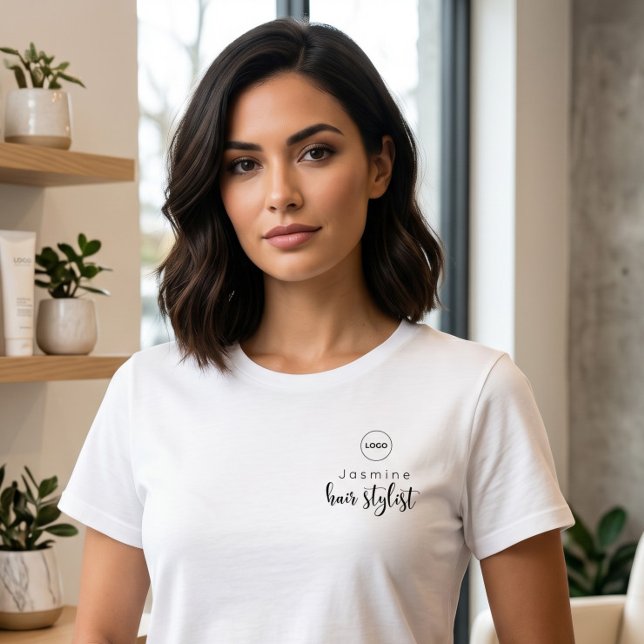T-shirt Coiffeur Nom Simple de l'Employé Logo Blanc (Créateur téléchargé)