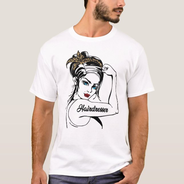 T-shirt Coiffeur Rosie Le Riveter Leopard Cheetah (Devant)