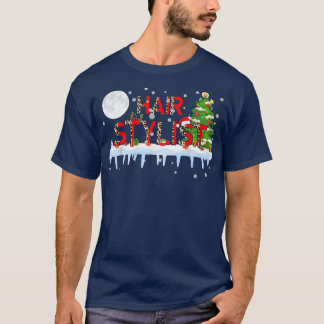 T-shirt Coiffeur Xmas Arbre Lumière Leopard Santa Hat Rein
