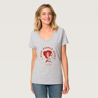 T-shirt col en V 'JE LIS DES LIVRES INTERDITS'