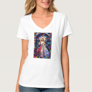 T-shirt col V pour femmes Divine Miséricorde Jésus