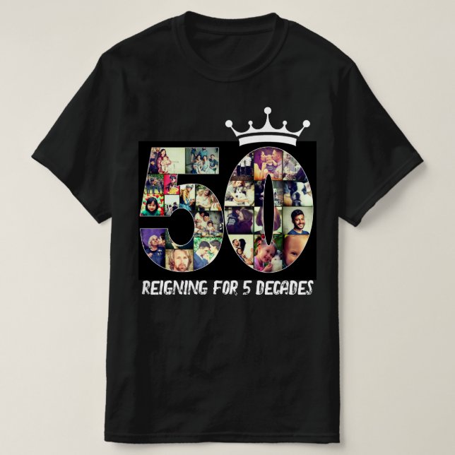 T-shirt Colage du numéro de photo personnalisé noir 50 cou (Design devant)