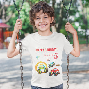 T-shirt Colful Birthday Boy Monster Trucks with Age