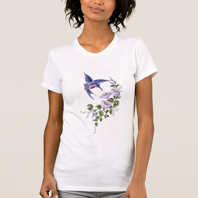 T-shirt Colibri avec la pièce en t des fleurs 2 (Devant)