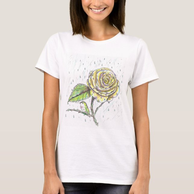 T-shirt Colibri et Rose dans le dessin de pluie (Devant)