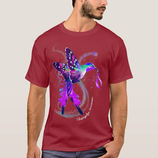 T-shirt Colibri tenant du ruban violet Fibromyalgie (Devant)