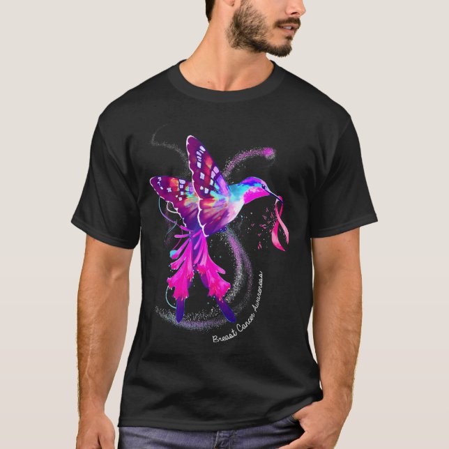 T-shirt Colibri tenant un cancer du sein à ruban rose (Devant)