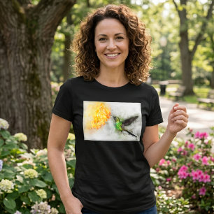 T-shirt Colibri vibrant et aquarelle florale jaune