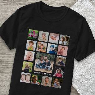 T-shirt Collage de 17 photos personnalisé avec nom de fami