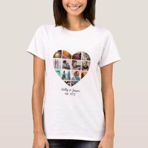 T-shirt Collage de photos de cœur Amour Couple Famille