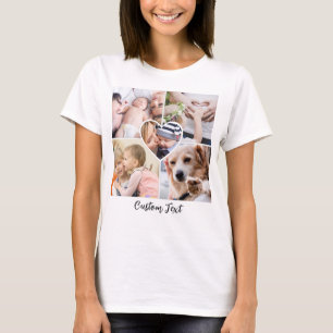 T-shirt Collage de photos de famille Coeur avec script Tex