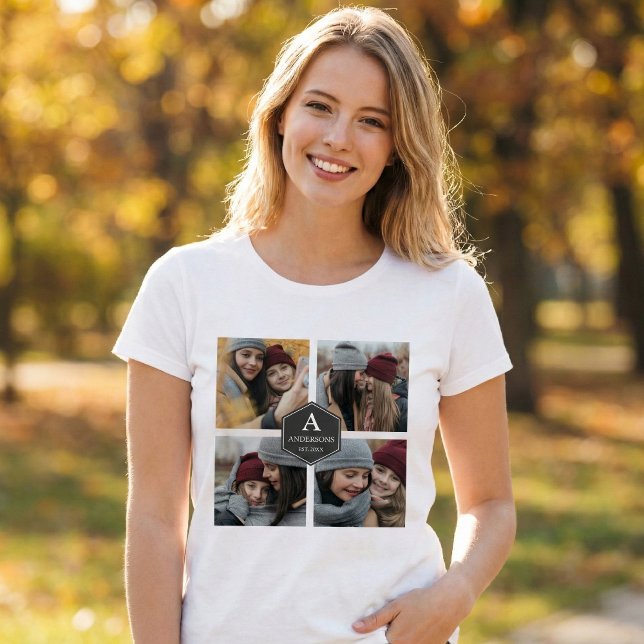T-shirt Collage de photos de la famille Rustic 4 Pictures (Créateur téléchargé)