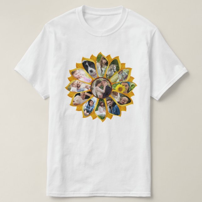 T-shirt Collage de photos familiales tournesol 13 images F (Design devant)