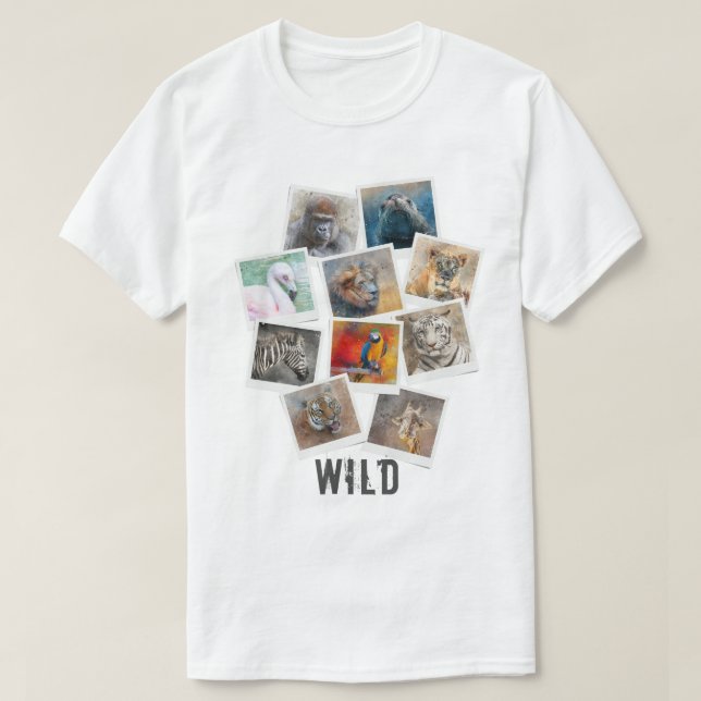 T-shirt Collage d'images d'animaux sauvages uniques (Design devant)