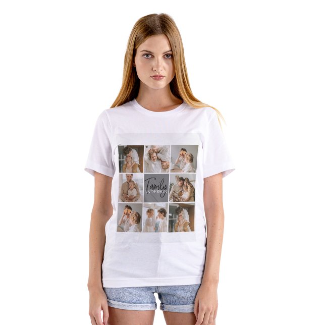T-shirt Collage familial photo et cadeau gris personnalisé (Créateur téléchargé)
