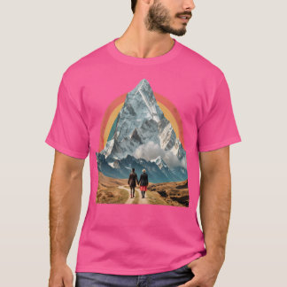 T-shirt Collage Mur Art Design Couple Dans Les Montagnes