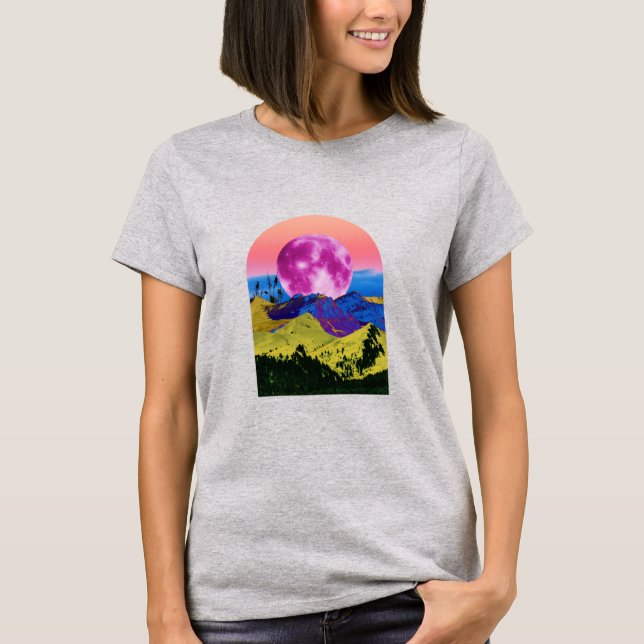 T-shirt Collage paysage de lune rose (Devant)