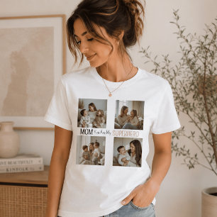 T-shirt Collage Photo de Super-Héroïne Maman Personnalisé