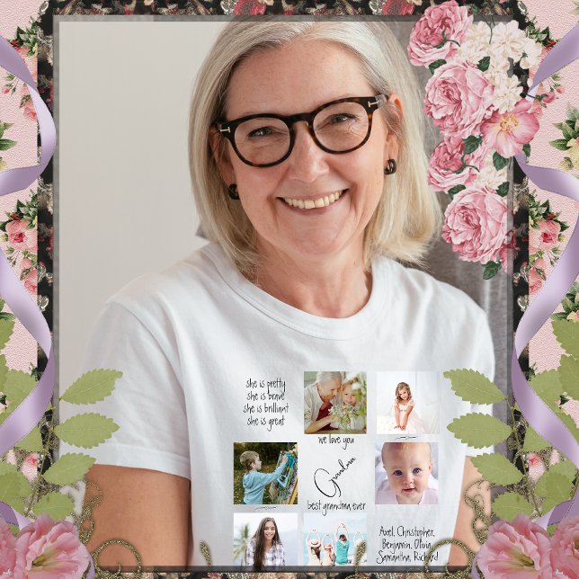 T-shirt Collage photo moderne We Love You Grand-mère Femme (Créateur téléchargé)