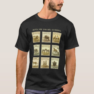 T-shirt Collection de timbres de safari africain faune vin