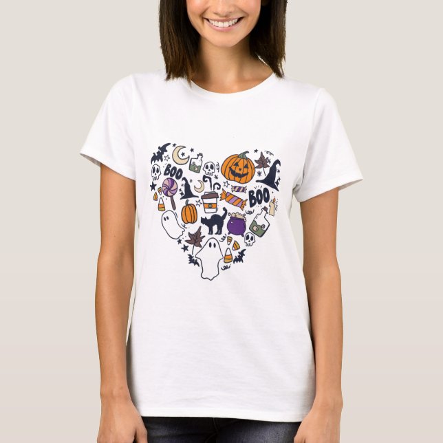 T-shirt Collection en forme de coeur Sorcières Citrouilles (Devant)