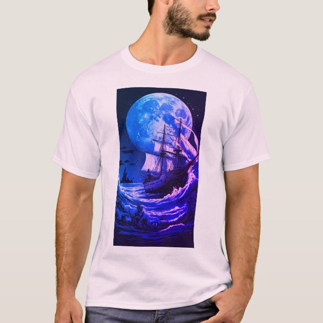 T-shirt Collection mystique des mers lunes : Sirène et nav (Devant)