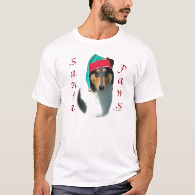 T-shirt Collie (lisse) Père Noël Paws (Devant)