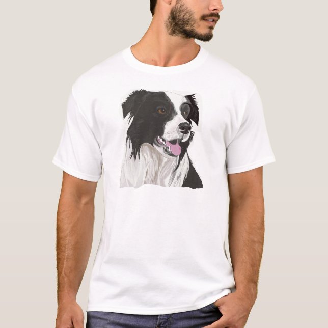 T-shirt Collie noire et blanche avec les yeux Brown (Devant)