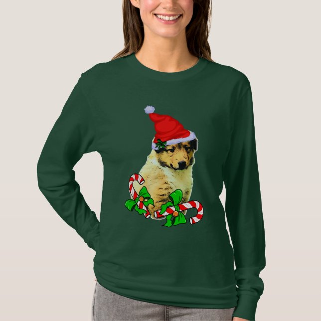 T-shirt Collie Puppy Christmas Joyeux (Devant)