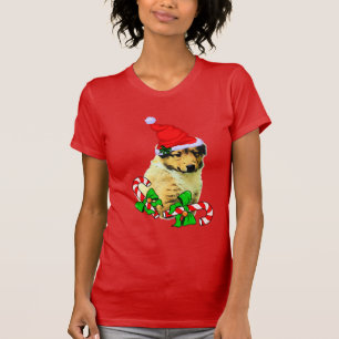 T-shirt Collie Puppy Christmas Joyeux