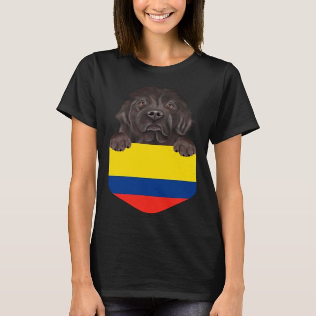 T-shirt Colombia Flag Newfoundland Dog In Pocket (Devant)